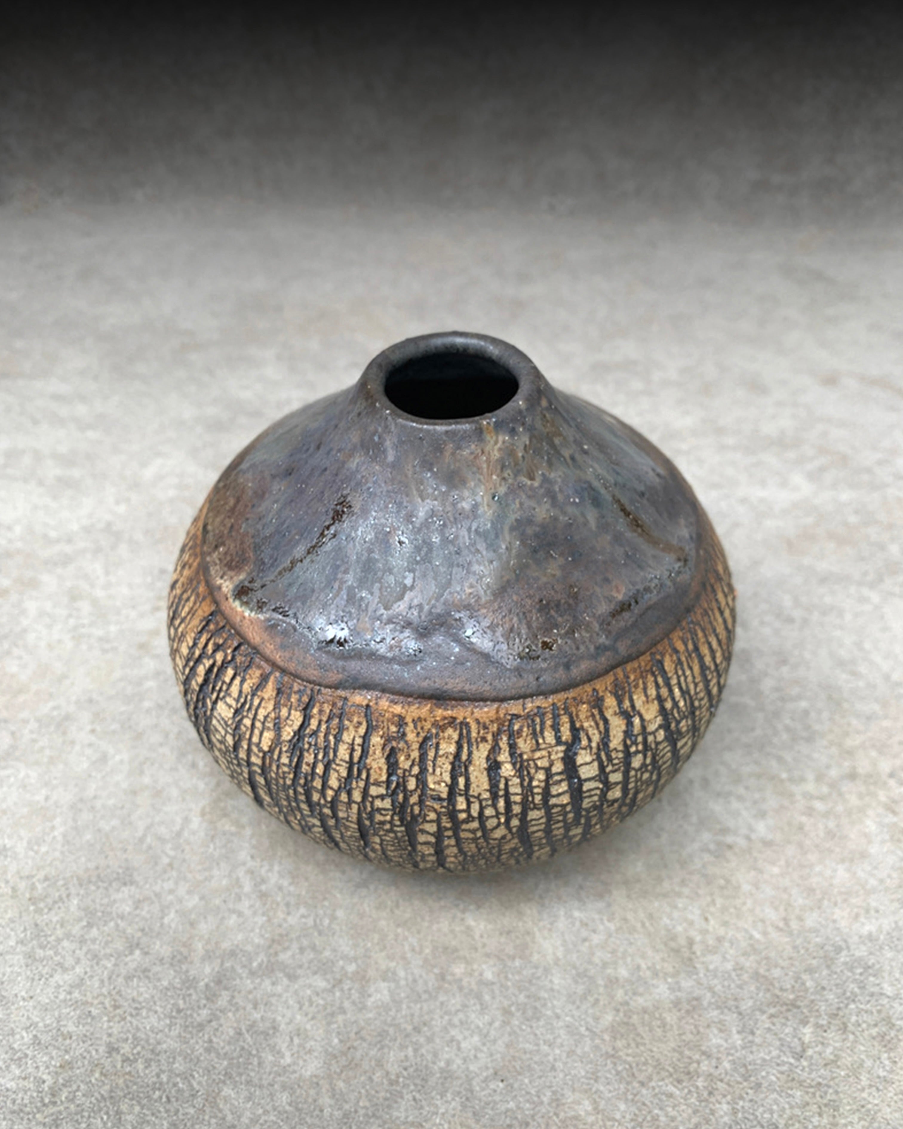 Bark Bud Vase with brown wood ash glaze